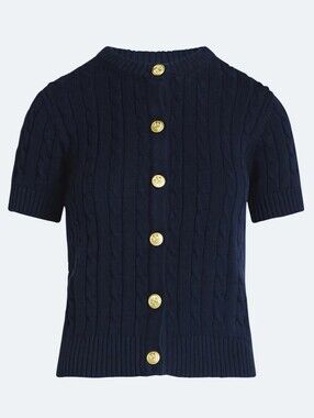 NWT Free Assembly Cable Knit Cardigan Sweater Navy Short Sleeve